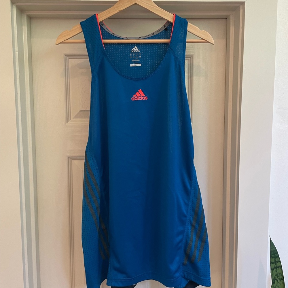 Adidas Climalite Blue Tank with Bright Orange Logo
